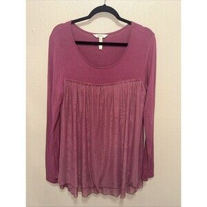 Matilda Jane Womens Tunic Top Long Sleeve Purple Mesh‎ Ruffle Size M